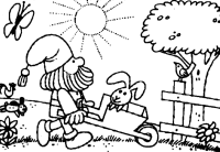 A coloring page of gnomes